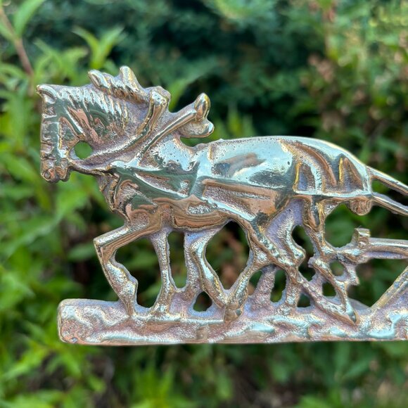 Vintage Brass Farmer and Horse Plow Figurine Rustic Mantel Display Country Farm - Picture 10 of 15